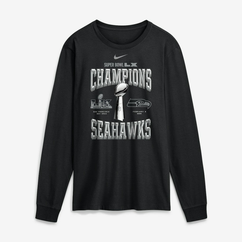 Seattle Seahawks Super Bowl LX Champions Locker Room Trophy Collection Long Sleeve T-Shirt Black | Nike for Sale