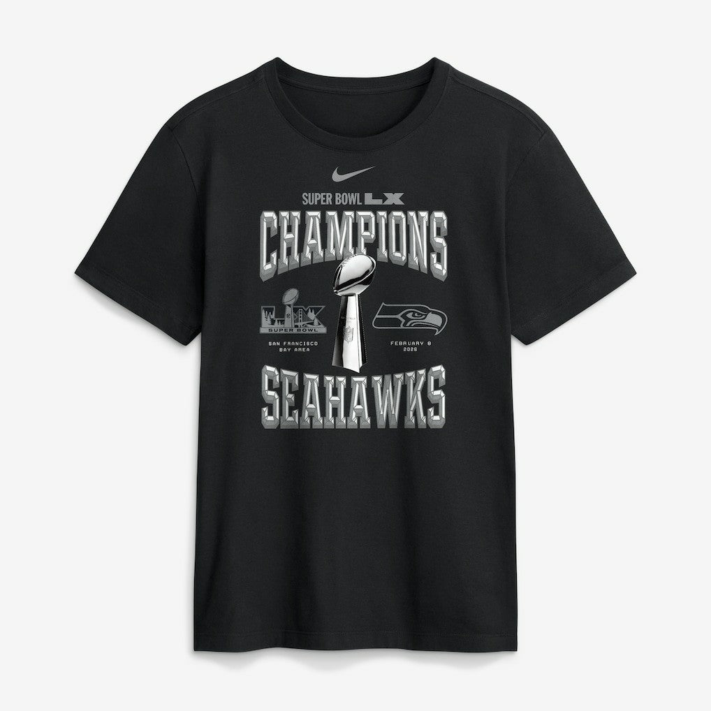 Seattle Seahawks Super Bowl LX Champions Locker Room Trophy Collection Replica Tall T-Shirt Black | Nike for Sale