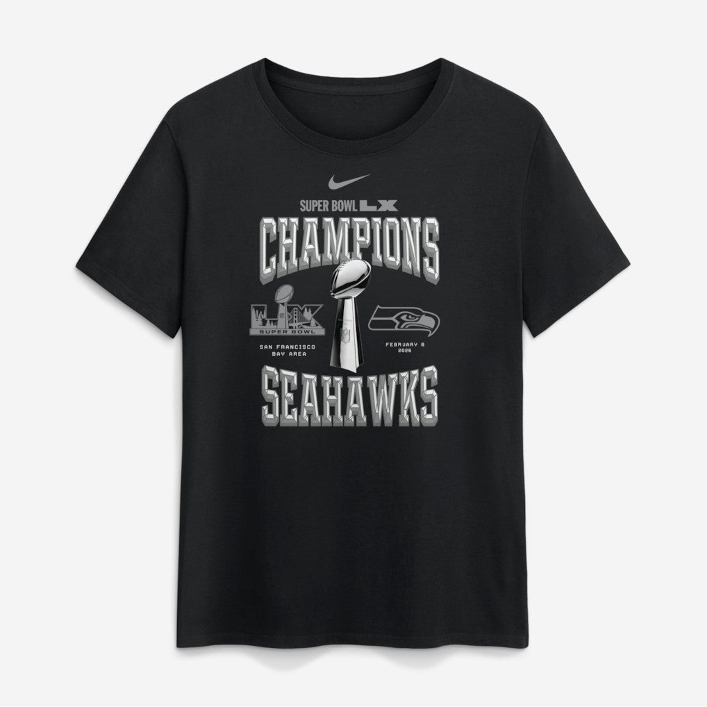 Seattle Seahawks Women's Super Bowl LX Champions Locker Room Trophy Collection T-Shirt Black | Nike for Sale