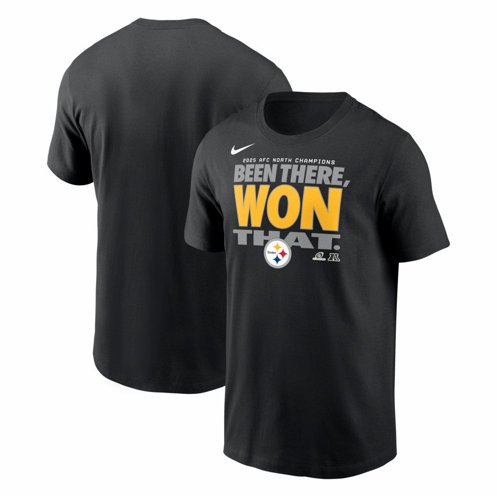Pittsburgh Steelers 2025 AFC North Division Champions Locker Room Trophy Collection T-Shirt Black | Nike for Sale