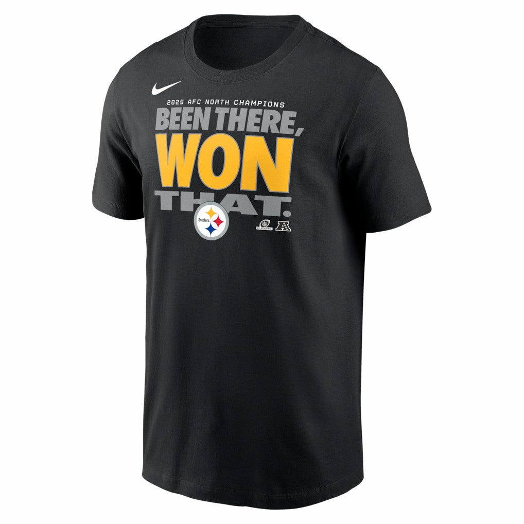 Pittsburgh Steelers 2025 AFC North Division Champions Locker Room Trophy Collection T-Shirt Black | Nike for Sale
