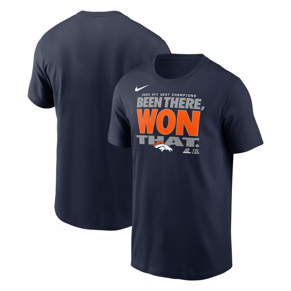 Denver Broncos 2025 AFC West Division Champions Locker Room Trophy Collection T-Shirt Navy | Nike for Sale