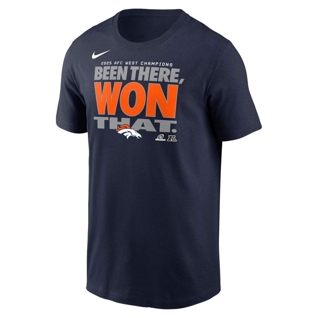 Denver Broncos 2025 AFC West Division Champions Locker Room Trophy Collection T-Shirt Navy | Nike for Sale