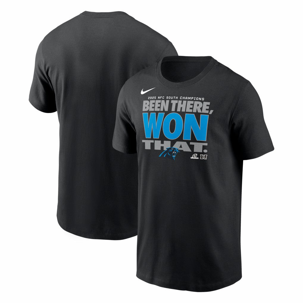 Carolina Panthers 2025 NFC South Division Champions Locker Room Trophy Collection T-Shirt Black | Nike for Sale