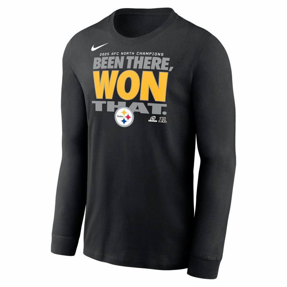 Pittsburgh Steelers 2025 AFC North Division Champions Locker Room Trophy Collection Long Sleeve T-Shirt Black | Nike for Sale