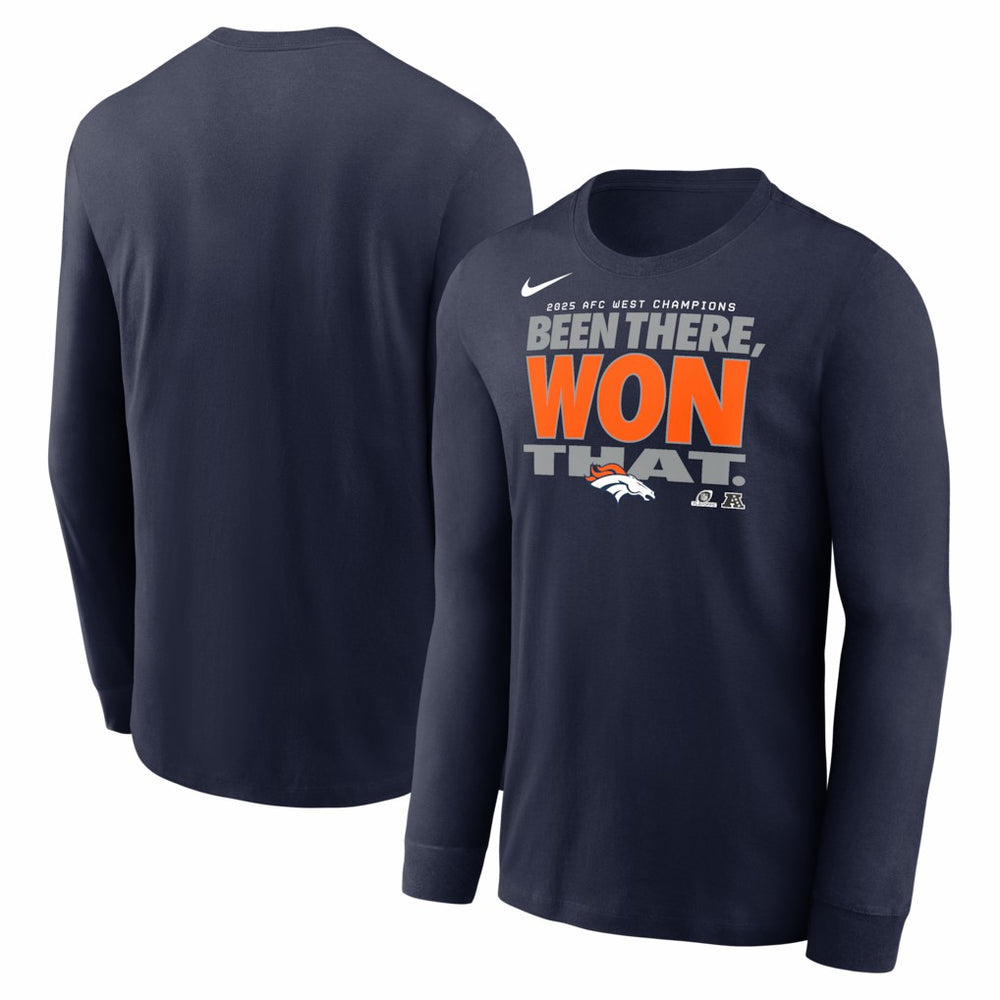 Denver Broncos 2025 AFC West Division Champions Locker Room Trophy Collection Long Sleeve T-Shirt Navy | Nike for Sale