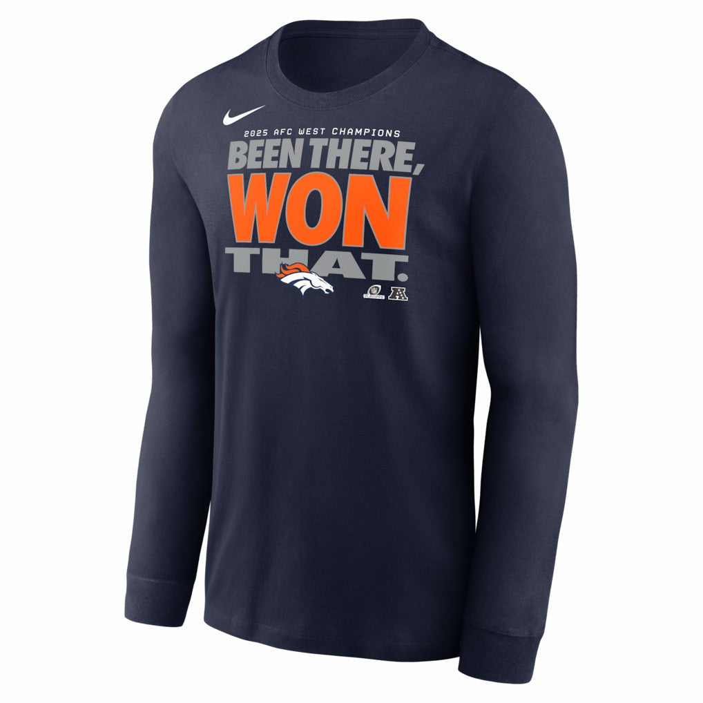Denver Broncos 2025 AFC West Division Champions Locker Room Trophy Collection Long Sleeve T-Shirt Navy | Nike for Sale