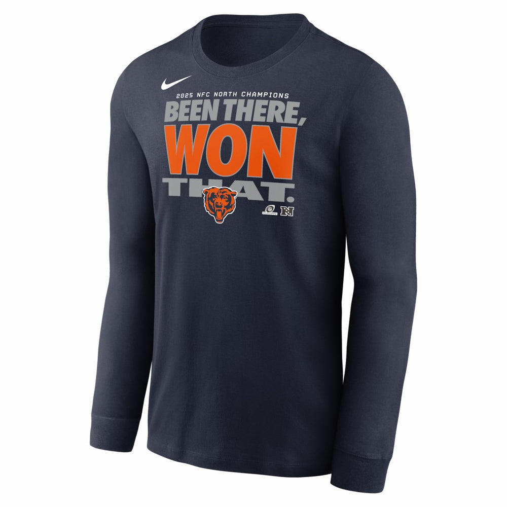 Chicago Bears 2025 NFC North Division Champions Locker Room Trophy Collection Long Sleeve T-Shirt Navy | Nike for Sale