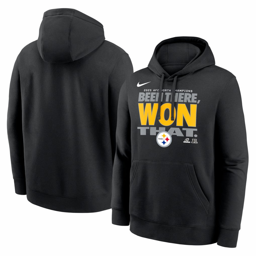 Pittsburgh Steelers 2025 AFC North Division Champions Locker Room Trophy Collection Hoodie Black | Nike for Sale