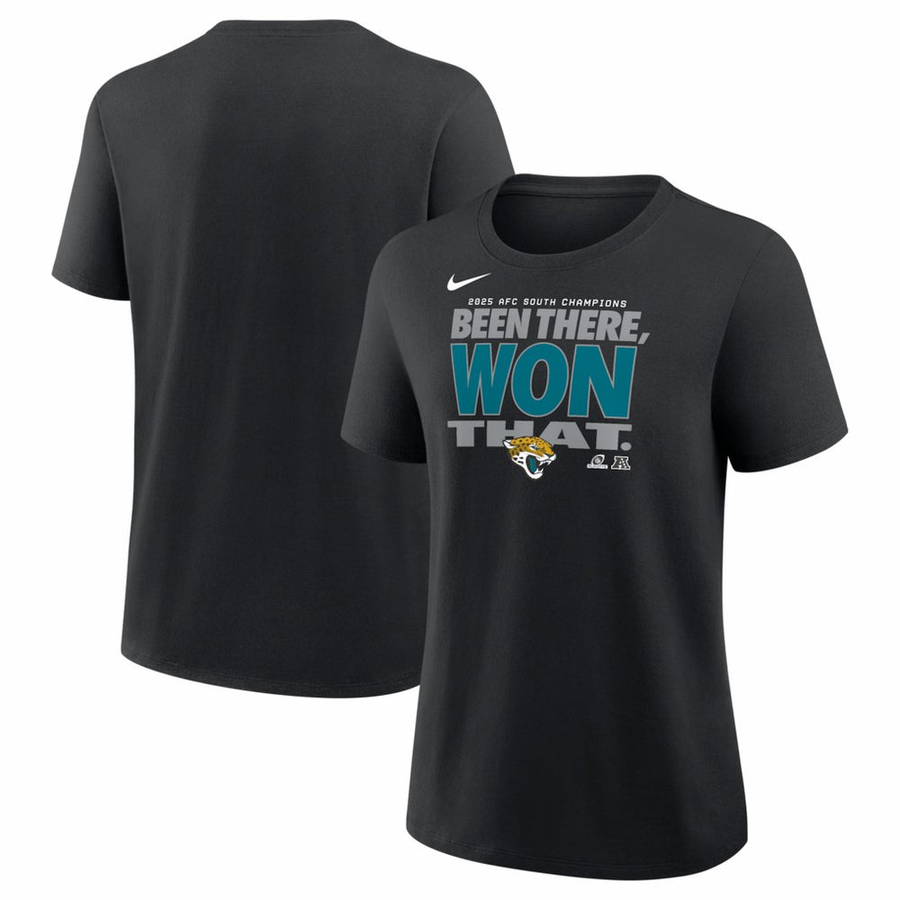 Jacksonville Jaguars Women's 2025 AFC South Division Champions Locker Room Trophy Collection T-Shirt Black | Nike for Sale