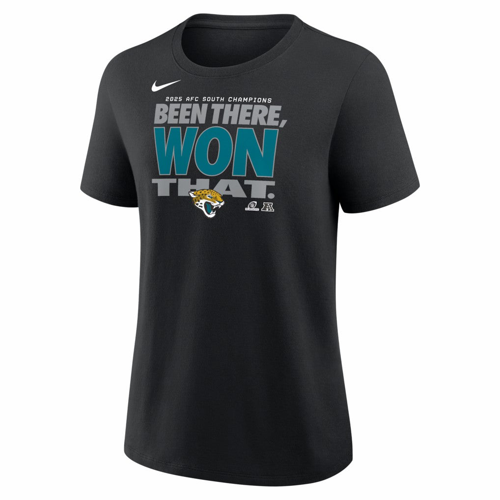 Jacksonville Jaguars Women's 2025 AFC South Division Champions Locker Room Trophy Collection T-Shirt Black | Nike for Sale