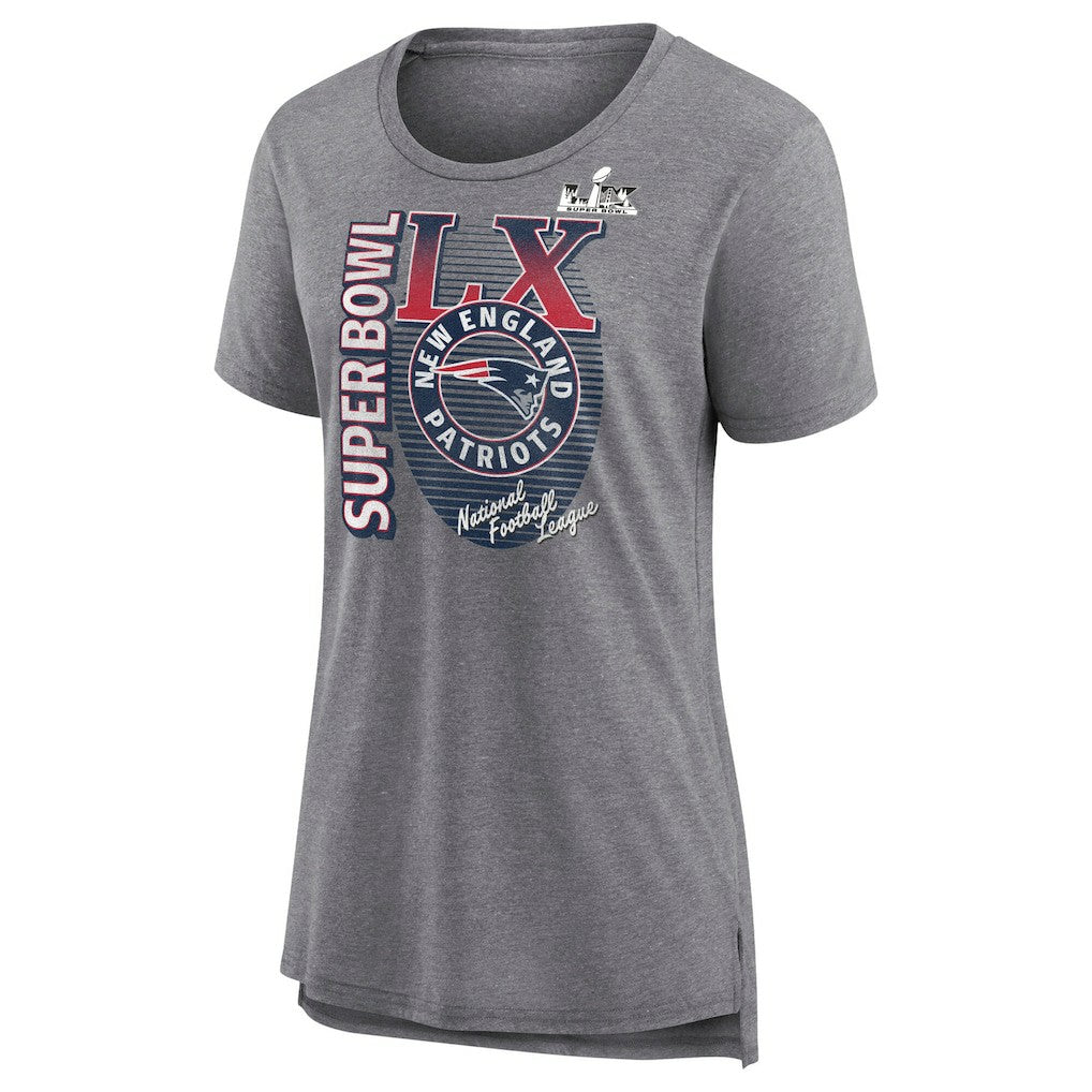 New England Patriots Women's Super Bowl LX Retro Tri-Blend T-Shirt Heather Gray | Fanatics