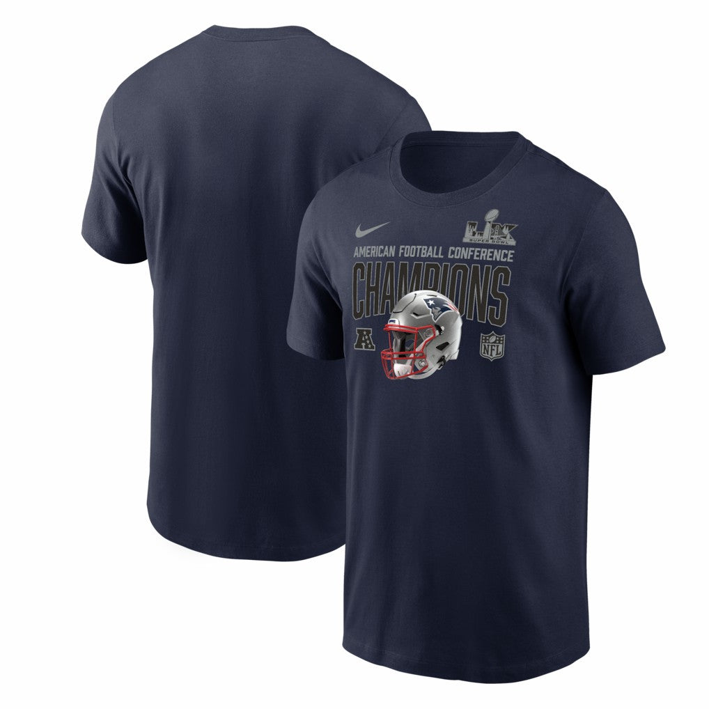 New England Patriots 2025 AFC Champions Glory Shield T-Shirt Navy | Nike for Sale