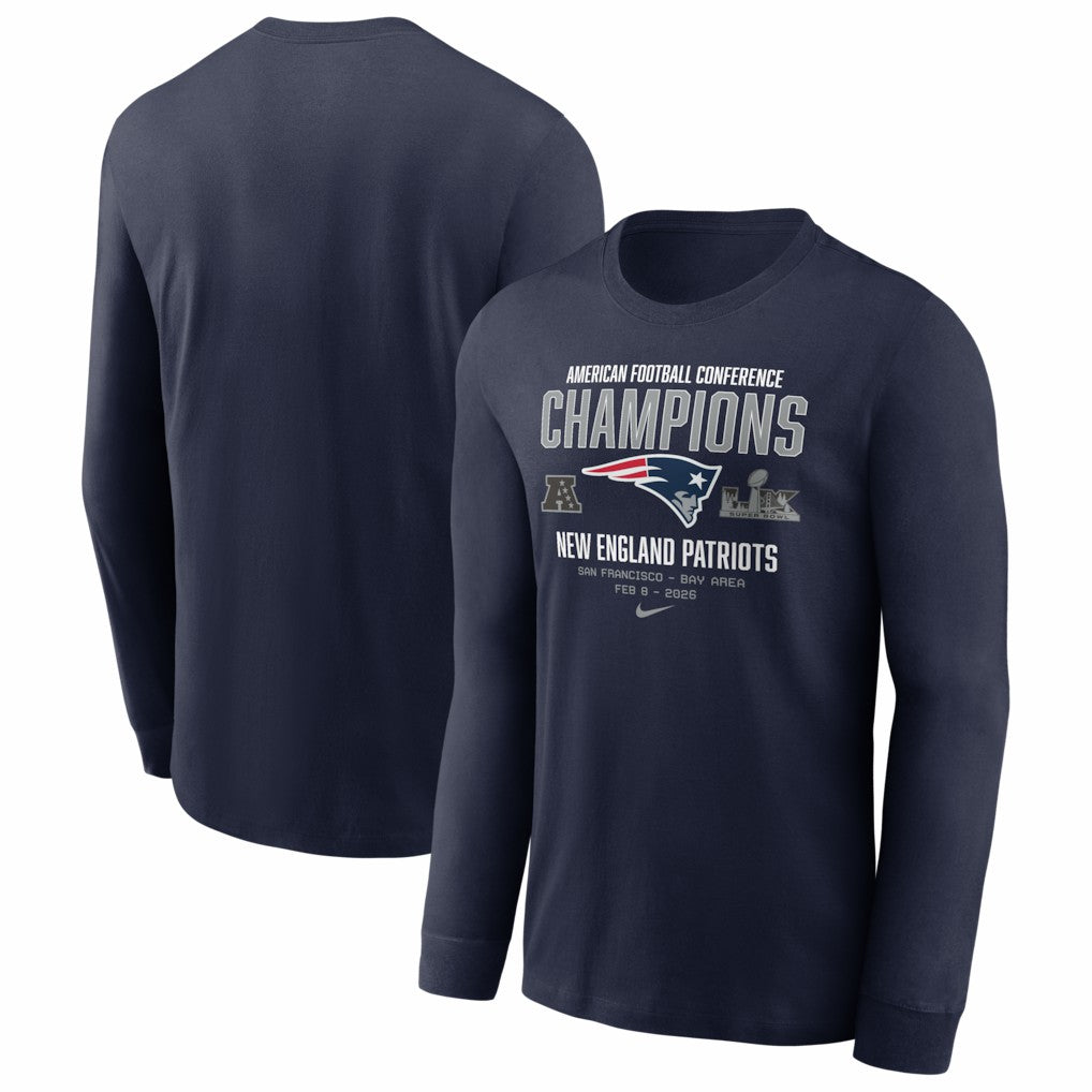 New England Patriots 2025 AFC Champions Team Nation Long Sleeve T-Shirt Navy | Nike for Sale