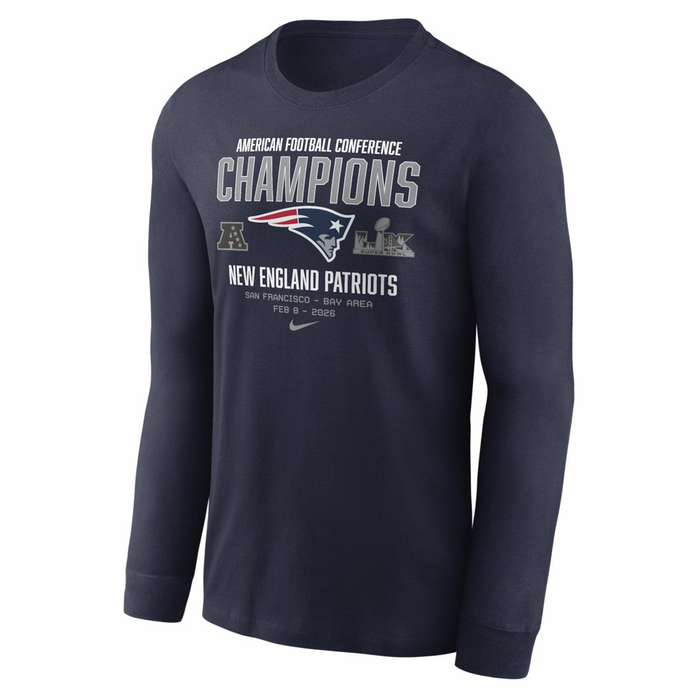 New England Patriots 2025 AFC Champions Team Nation Long Sleeve T-Shirt Navy | Nike for Sale