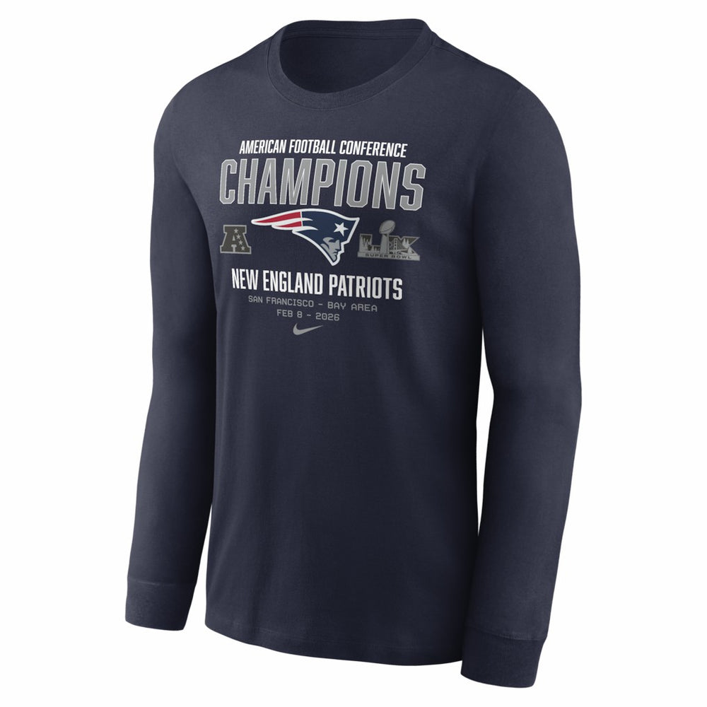 New England Patriots 2025 AFC Champions Team Nation Long Sleeve T-Shirt Navy | Nike for Sale
