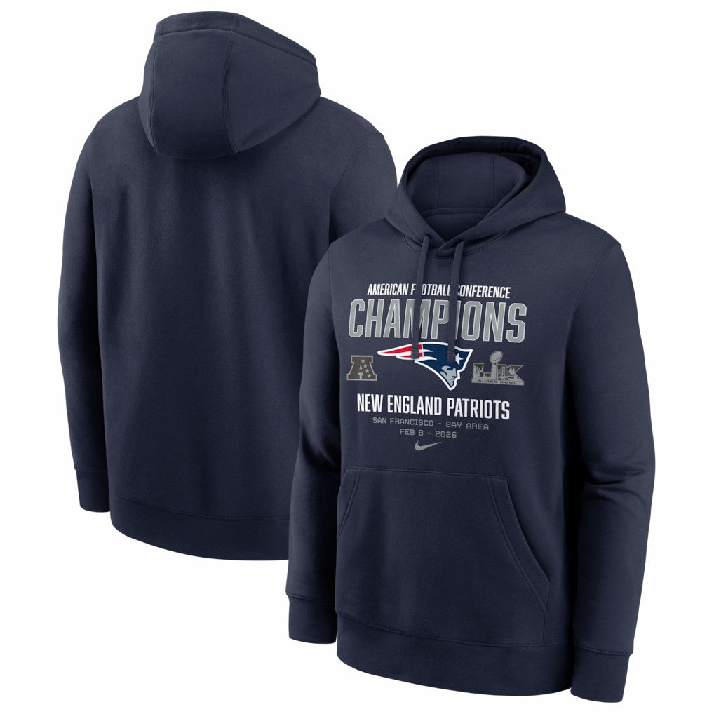 New England Patriots 2025 AFC Champions Team Nation Hoodie Navy | Nike for Sale