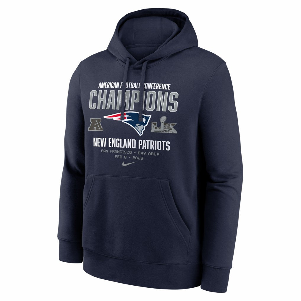 New England Patriots 2025 AFC Champions Team Nation Hoodie Navy | Nike for Sale