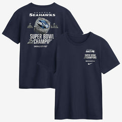 Seattle Seahawks Two-Time Super Bowl Champions Downtown Ring Club T-Shirt College Navy | Nike for Sale