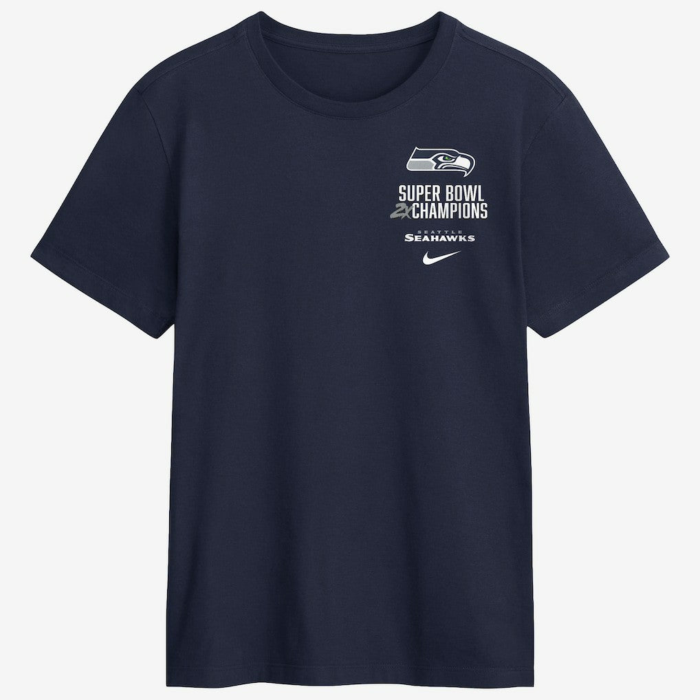 Seattle Seahawks Two-Time Super Bowl Champions Downtown Ring Club T-Shirt College Navy | Nike for Sale