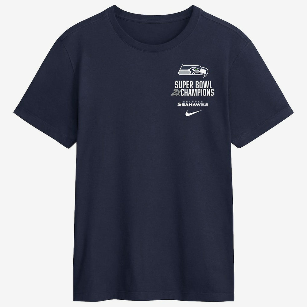 Seattle Seahawks Two-Time Super Bowl Champions Downtown Ring Club T-Shirt College Navy | Nike for Sale