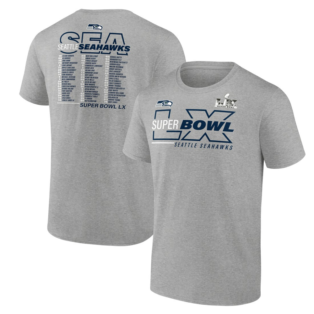 Seattle Seahawks Super Bowl LX Roster T-Shirt Heather Gray | Fanatics