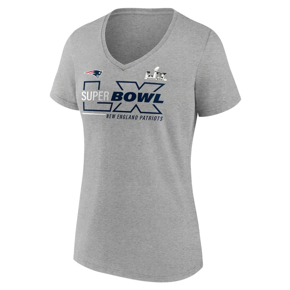 New England Patriots Women's Super Bowl LX Roster V-Neck T-Shirt Heather Gray | Fanatics