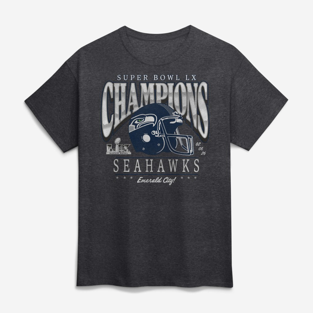 Seattle Seahawks Super Bowl LX Champions Prestigious Run T-Shirt Heather Charcoal | Fanatics