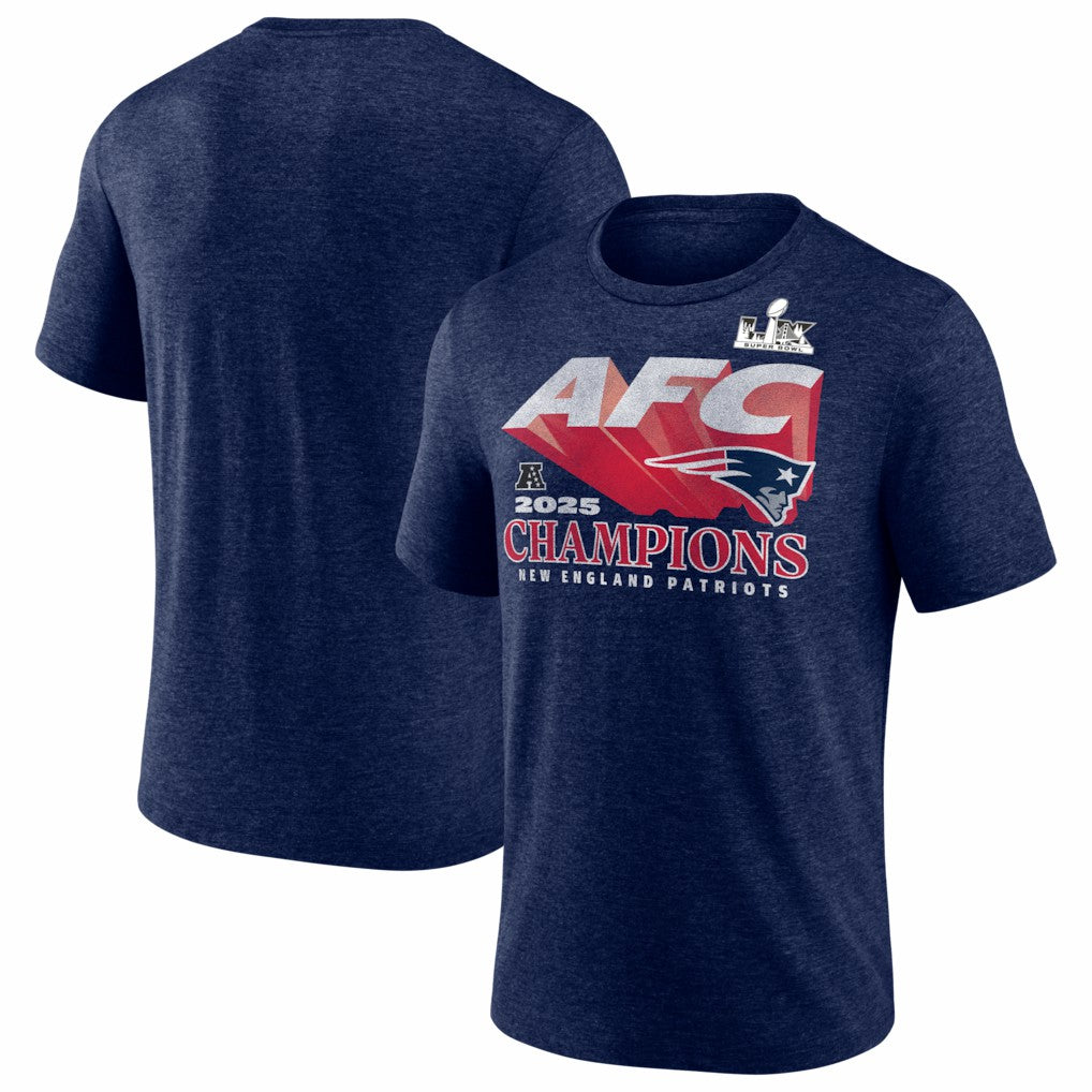 New England Patriots 2025 AFC Champions Quick Pass Tri-Blend T-Shirt Heather Navy | Fanatics