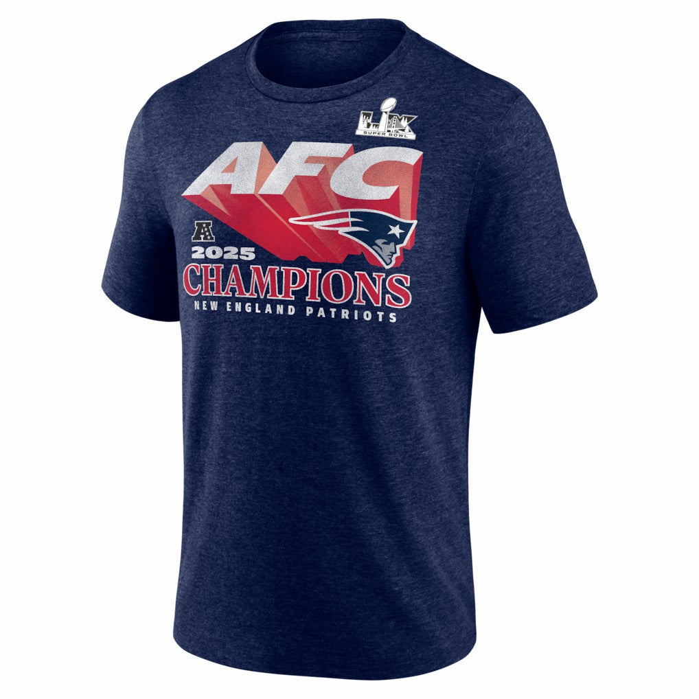 New England Patriots 2025 AFC Champions Quick Pass Tri-Blend T-Shirt Heather Navy | Fanatics