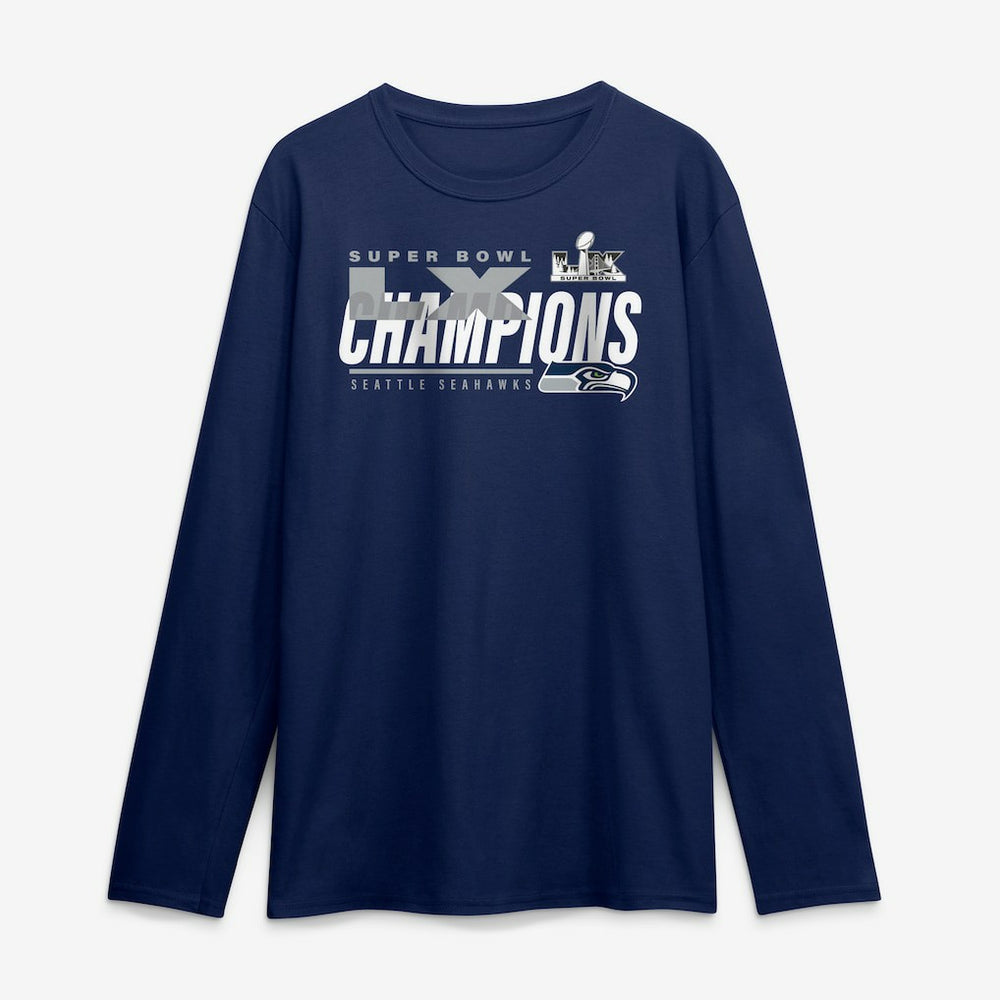 Seattle Seahawks Super Bowl LX Champions Iconic Victory Long Sleeve T-Shirt College Navy | Fanatics