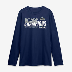 Seattle Seahawks Super Bowl LX Champions Iconic Victory Long Sleeve T-Shirt College Navy | Fanatics