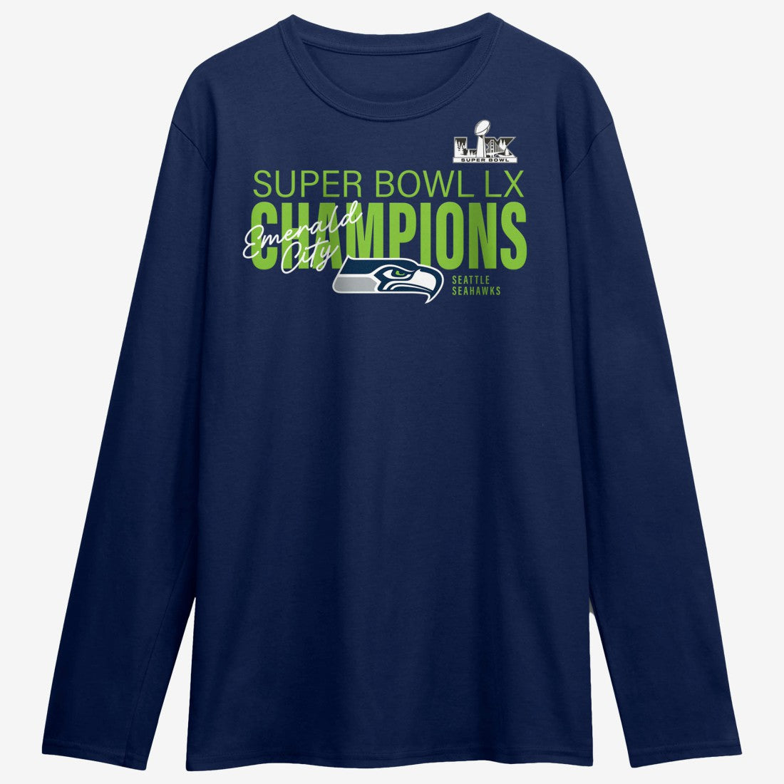 Seattle Seahawks Super Bowl LX Champions Autograph Signing Long Sleeve Roster T-Shirt College Navy | Fanatics
