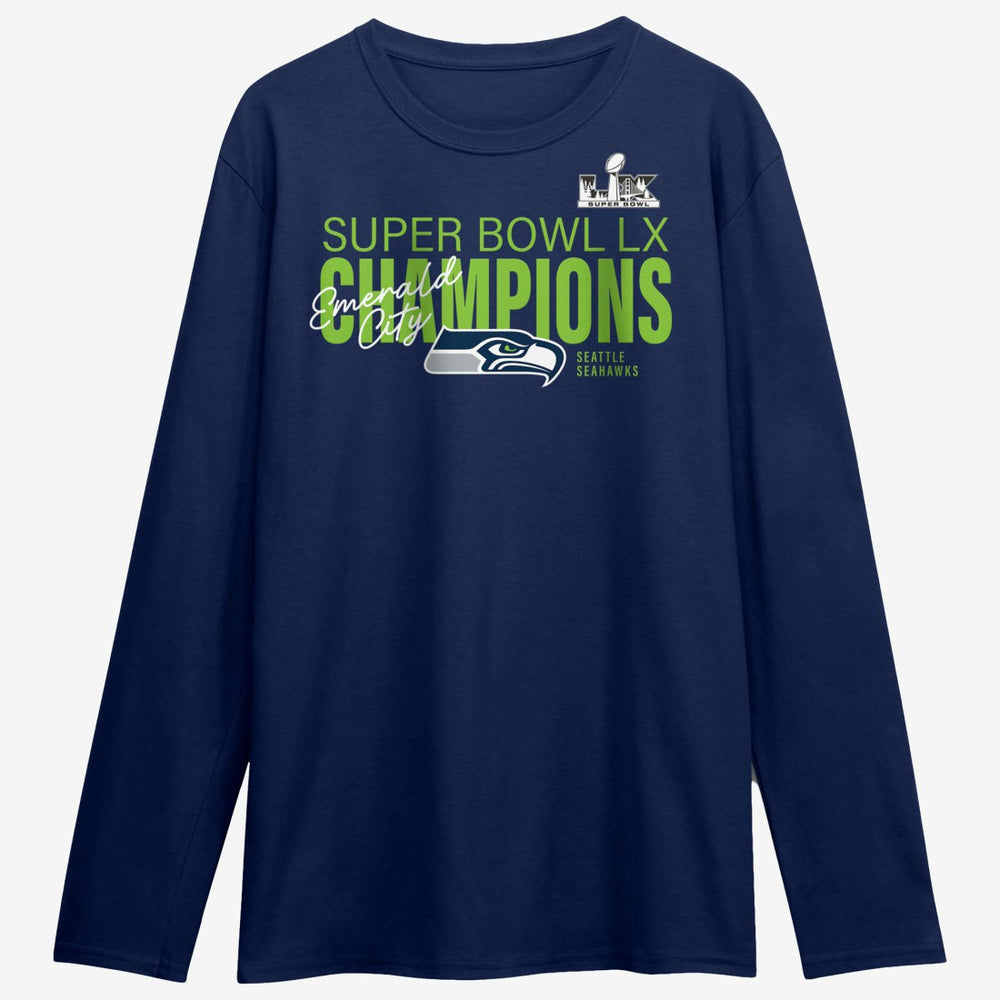 Seattle Seahawks Super Bowl LX Champions Autograph Signing Long Sleeve Roster T-Shirt College Navy | Fanatics