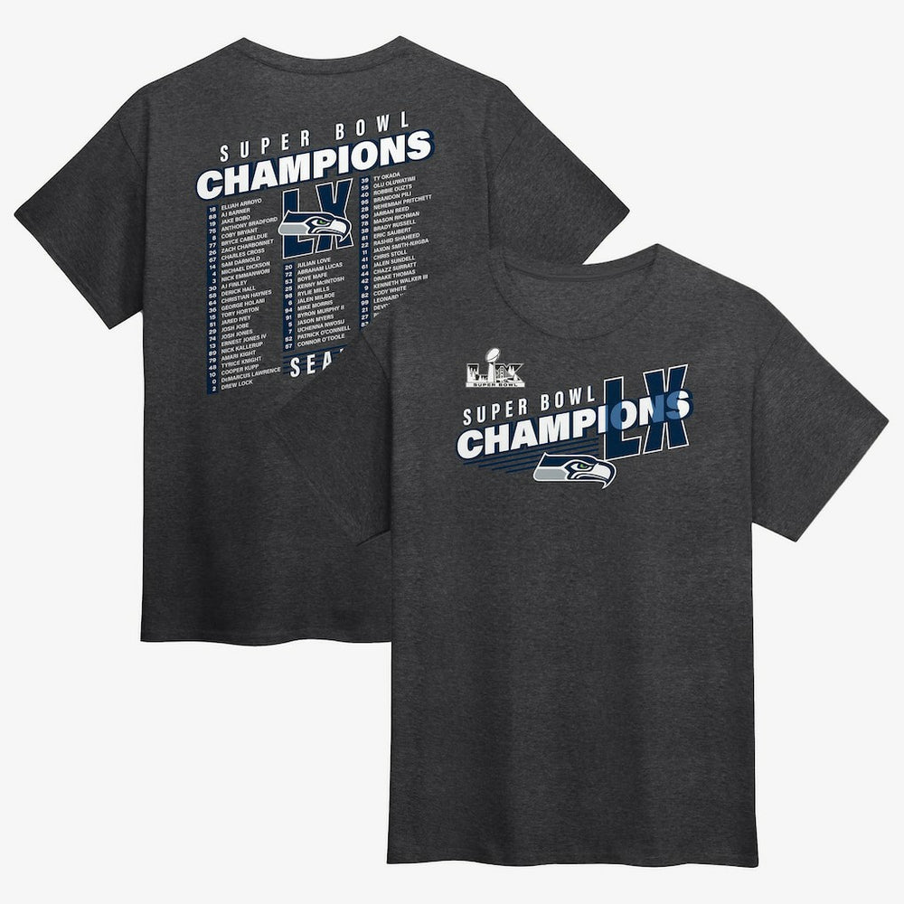 Seattle Seahawks Super Bowl LX Champions Best Teammates Roster T-Shirt Heather Charcoal | Fanatics