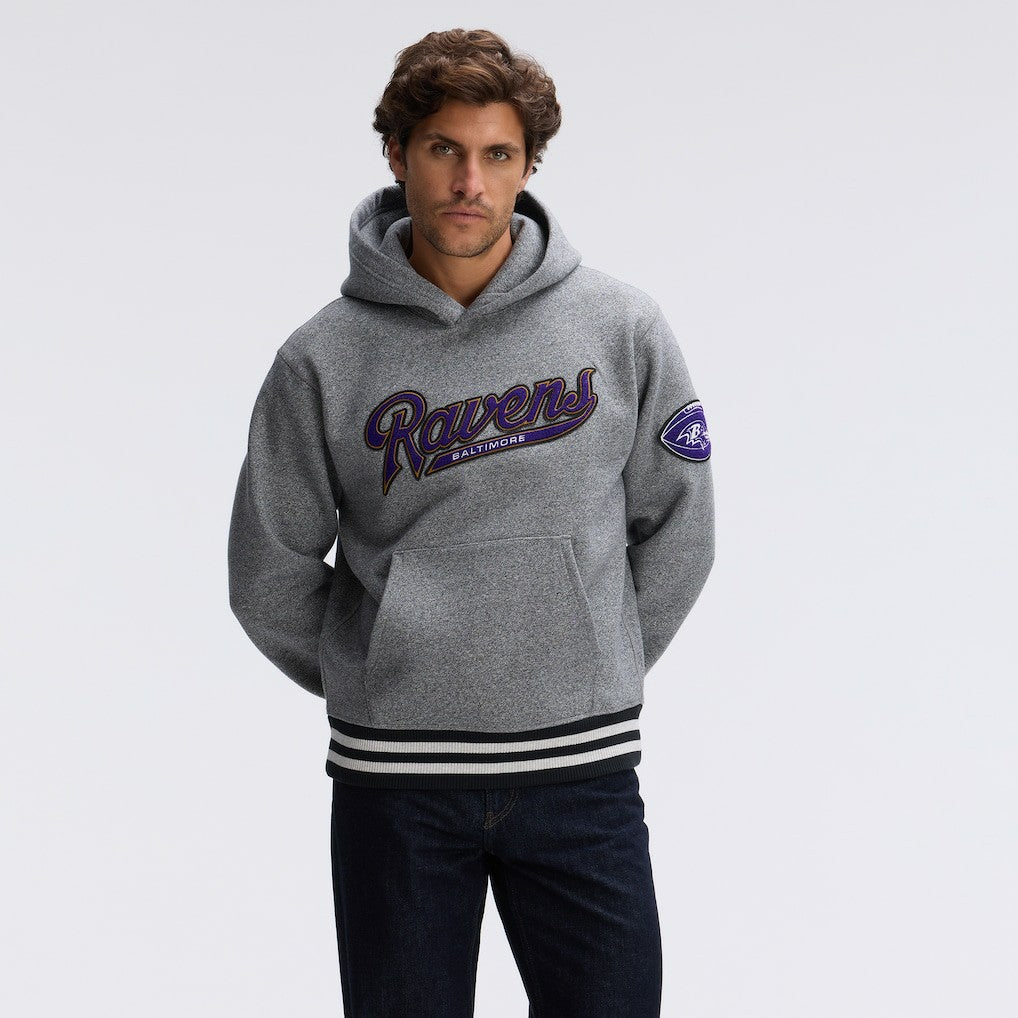 Baltimore Ravens IconicFleece Tipped Hoodie Athletic Heather Gray | Fanatics