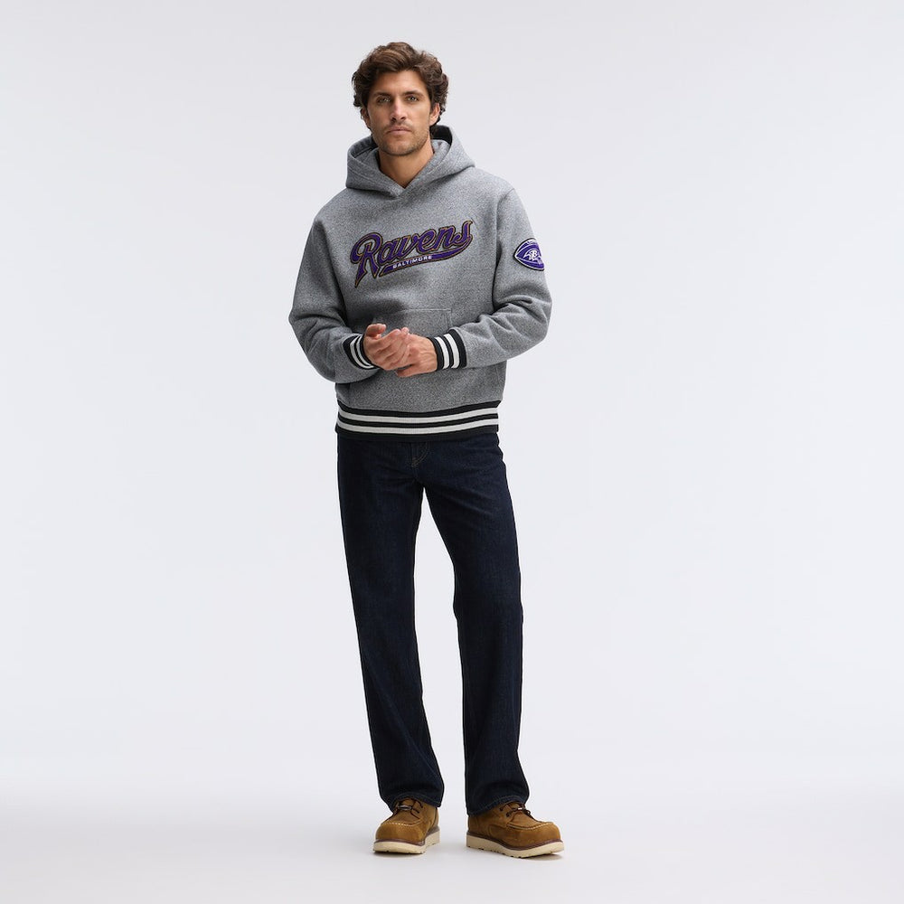 Baltimore Ravens IconicFleece Tipped Hoodie Athletic Heather Gray | Fanatics
