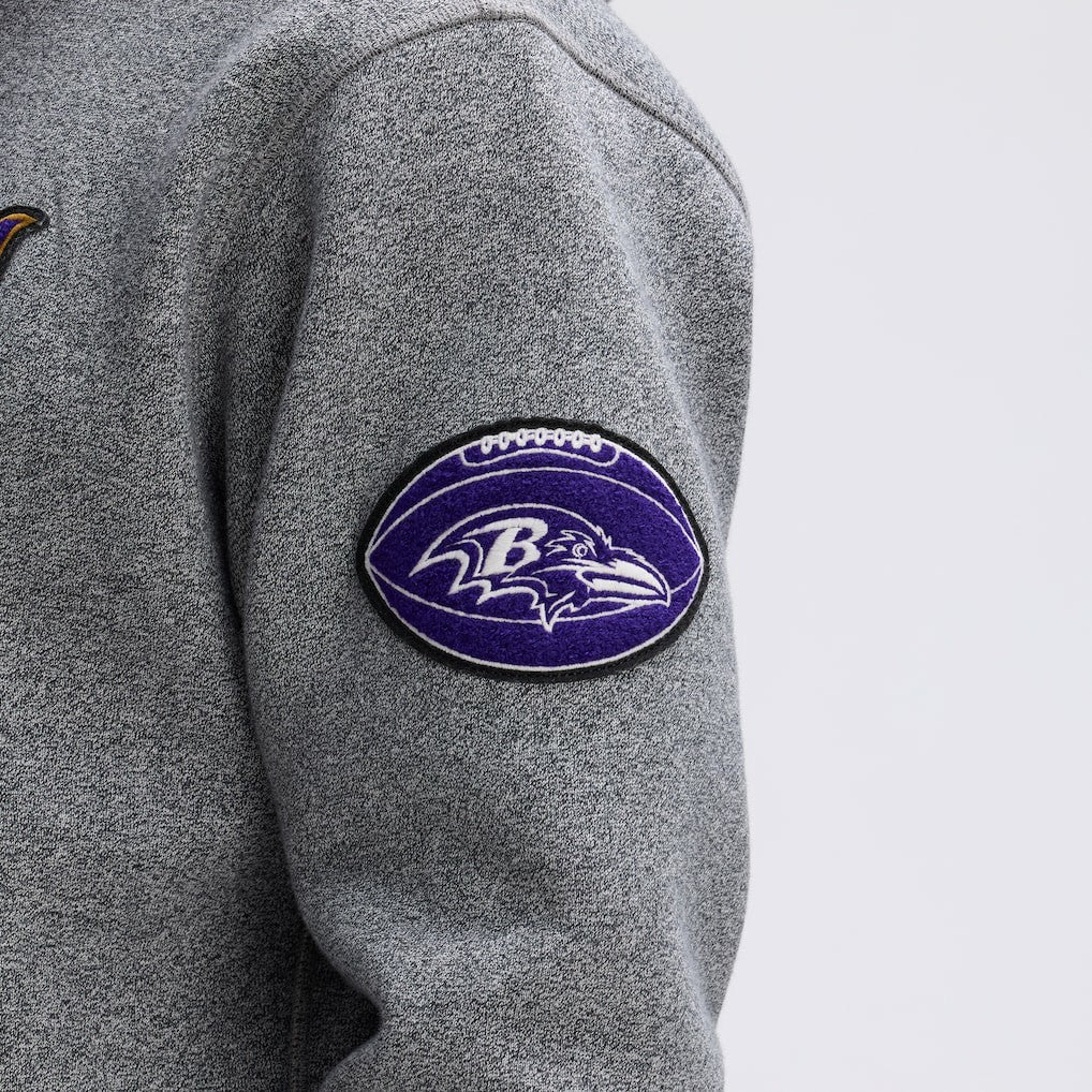 Baltimore Ravens IconicFleece Tipped Hoodie Athletic Heather Gray | Fanatics