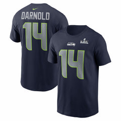 Sam Darnold Seattle Seahawks Super Bowl LX Patch Name & Number T-Shirt College Navy | Nike for Sale