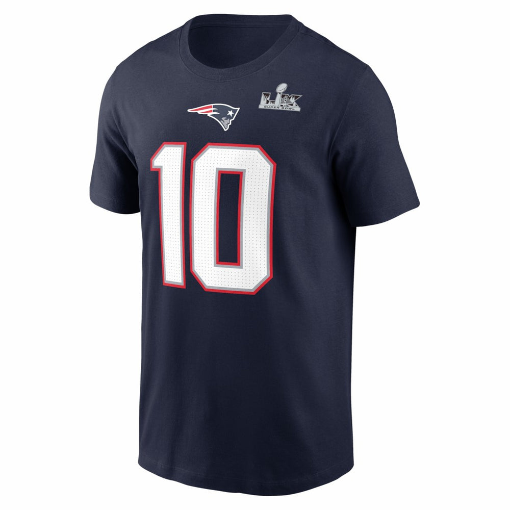 Drake Maye New England Patriots Super Bowl LX Patch Name & Number T-Shirt Navy | Nike for Sale