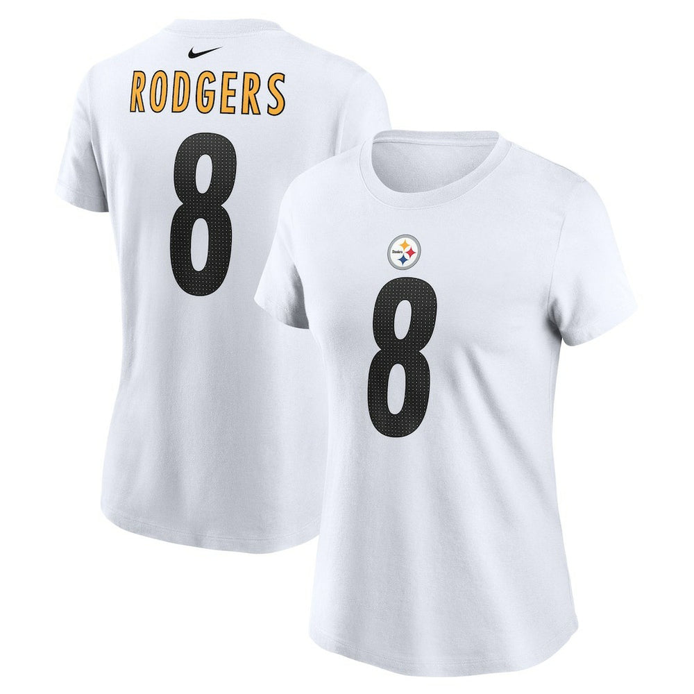 Aaron Rodgers Pittsburgh Steelers Women's Name & Number T-Shirt White | Nike for Sale