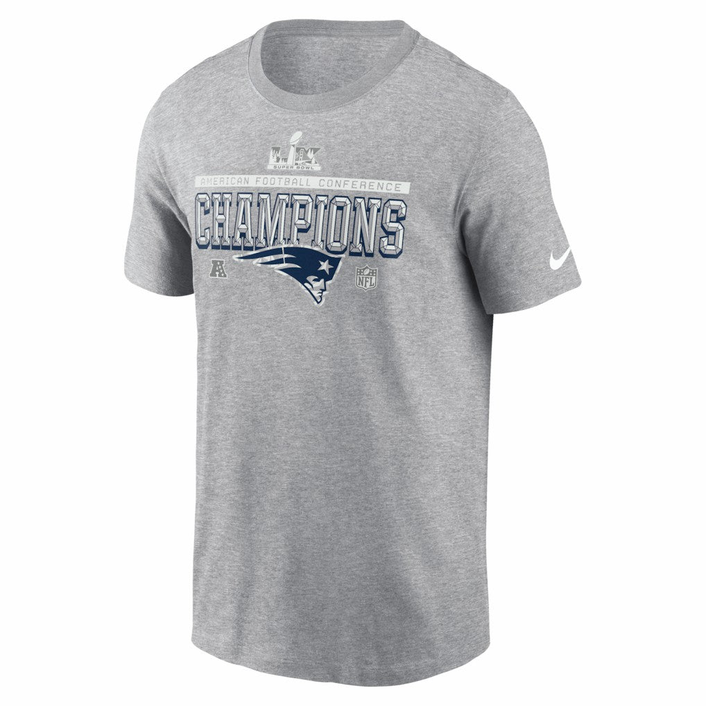 New England Patriots 2025 AFC Champions Locker Room Trophy Collection T-Shirt Heather Gray | Nike for Sale