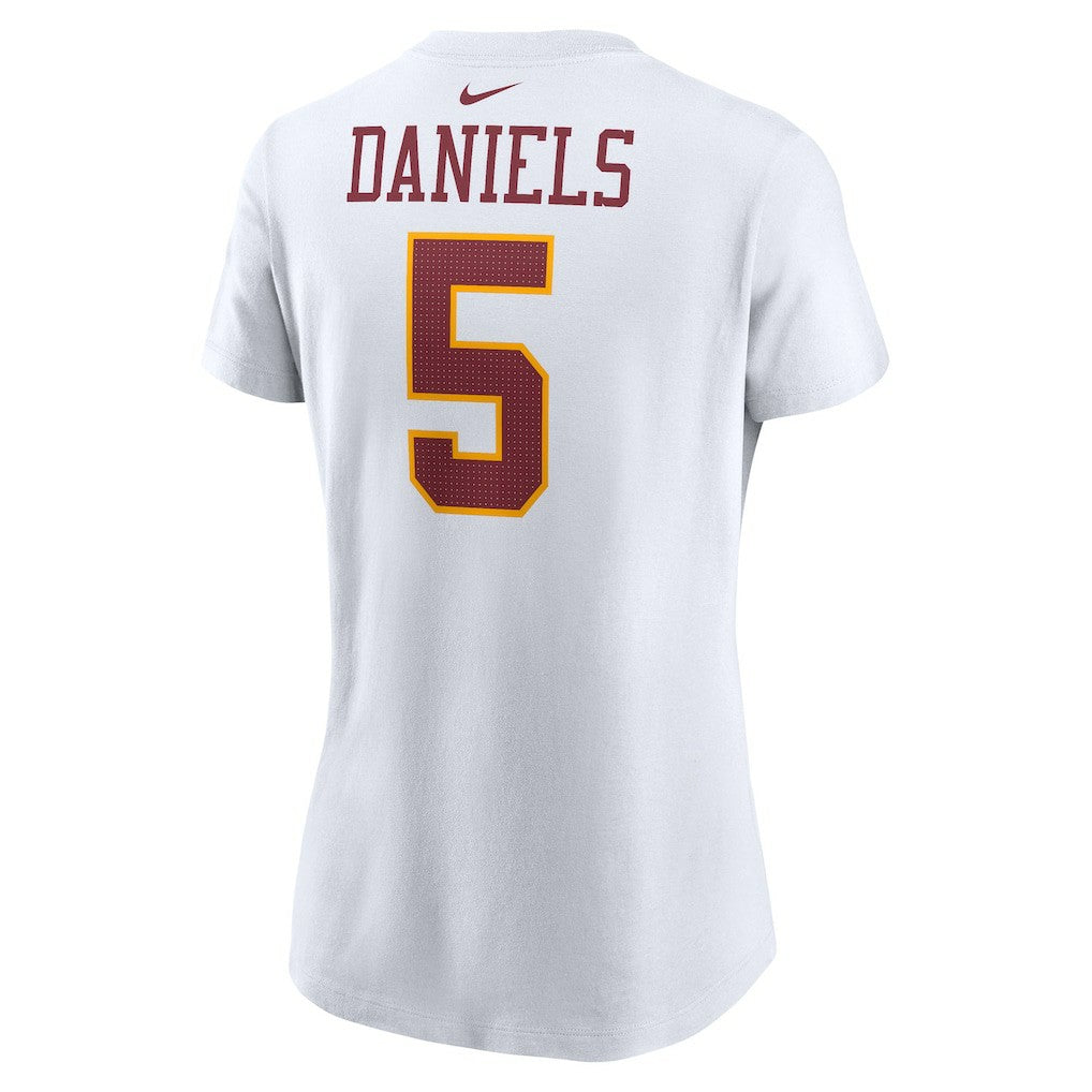 Jayden Daniels Washington Commanders Women's Super Bowl Era Name & Number T-Shirt White | Nike for Sale