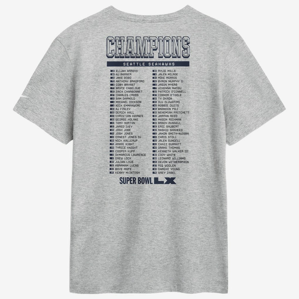 Seattle Seahawks Super Bowl LX Champions Ice Classic Roster T-Shirt Heather Gray | Nike for Sale