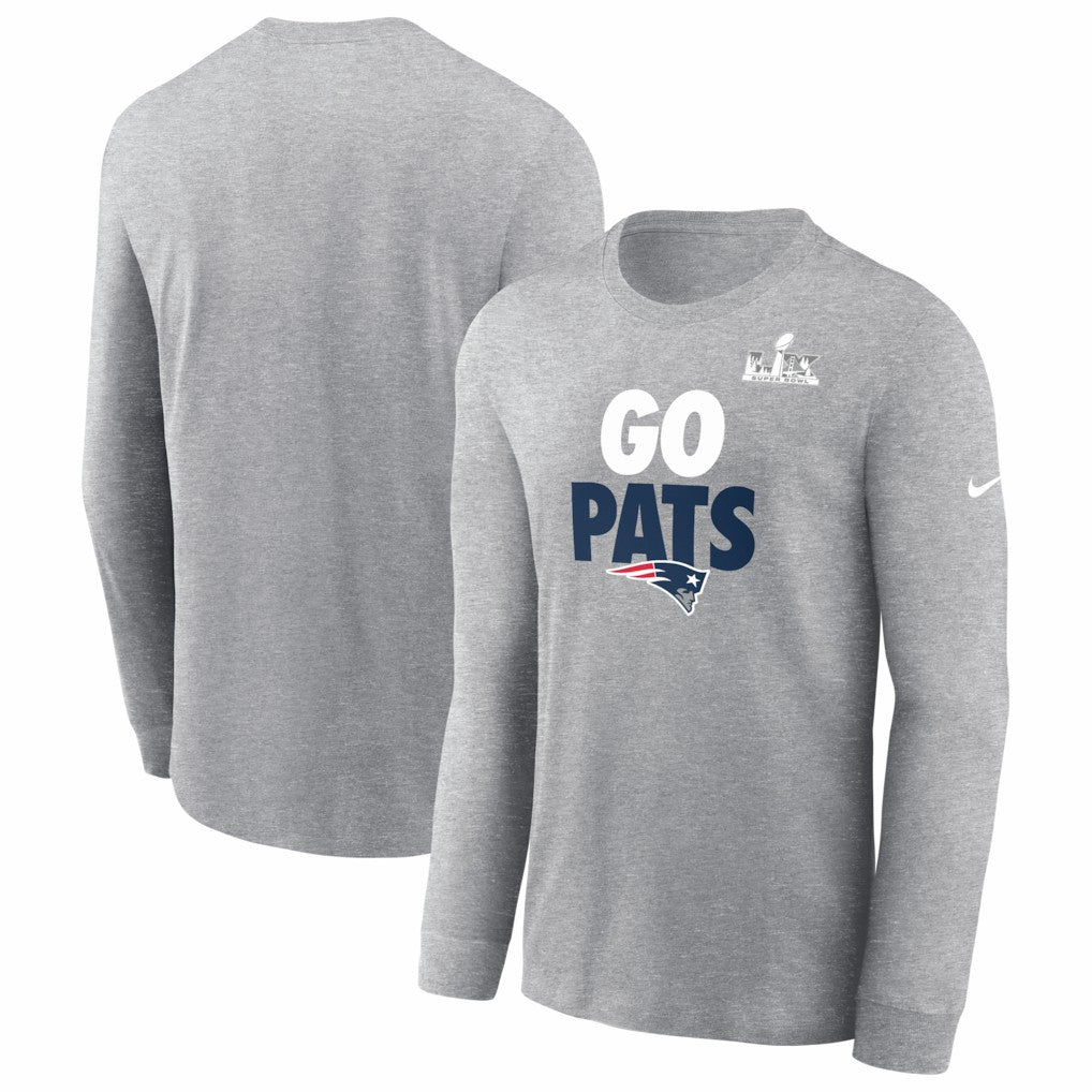 New England Patriots Super Bowl LX Fast As Fast Gets Long Sleeve T-Shirt Heather Gray | Nike for Sale