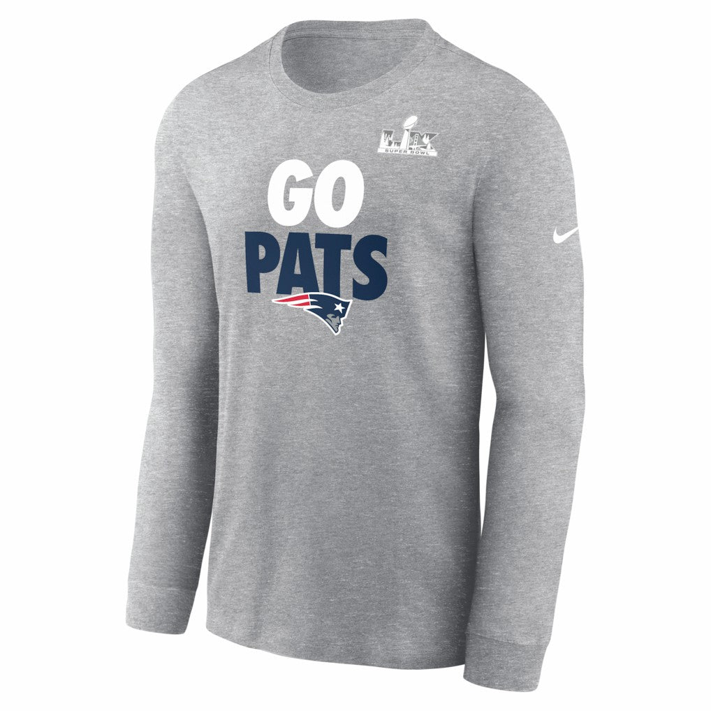 New England Patriots Super Bowl LX Fast As Fast Gets Long Sleeve T-Shirt Heather Gray | Nike for Sale