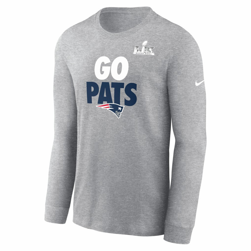 New England Patriots Super Bowl LX Fast As Fast Gets Long Sleeve T-Shirt Heather Gray | Nike for Sale