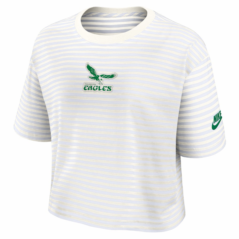 Philadelphia Eagles Women's Striped Cropped T-Shirt Yellow/Cream | Nike for Sale