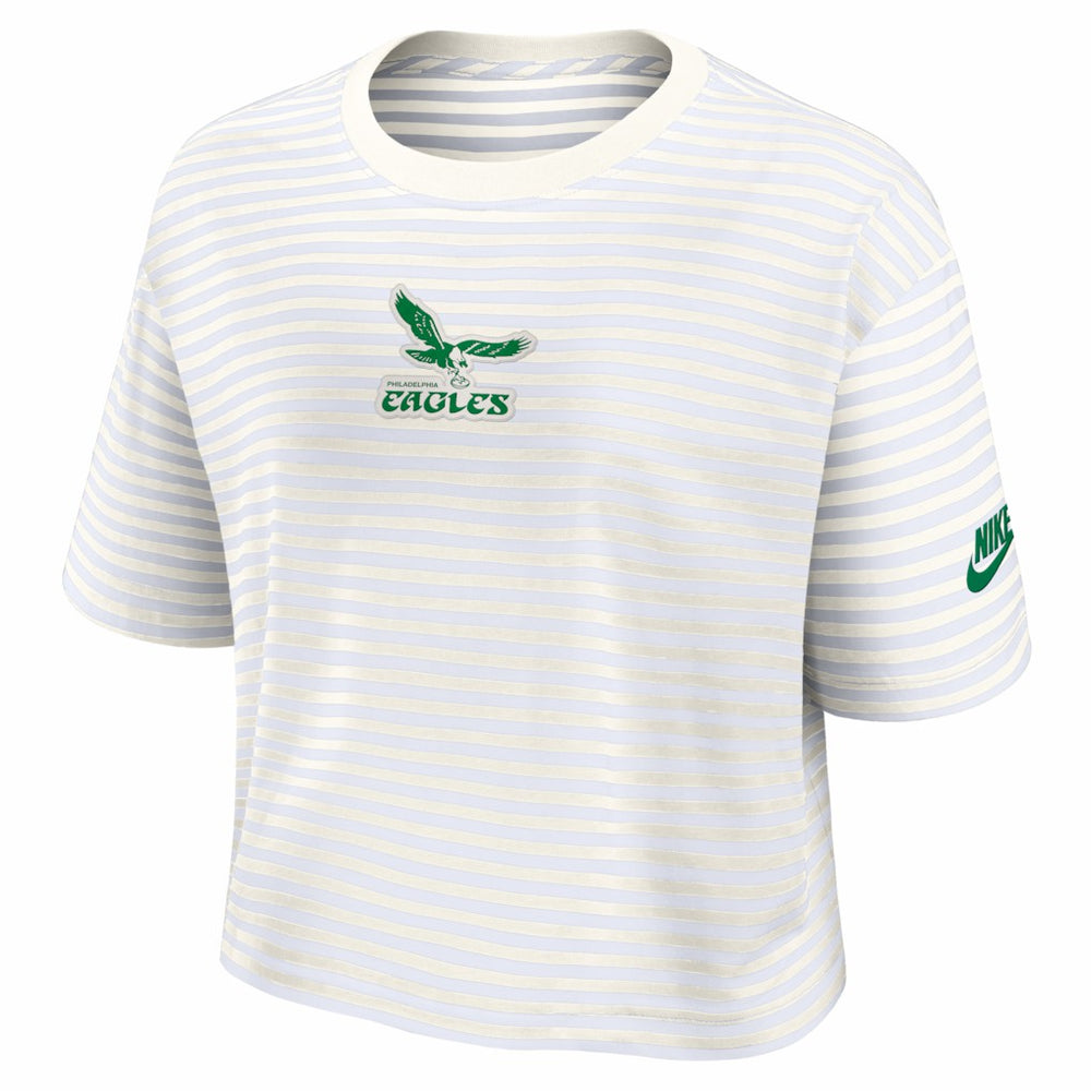 Philadelphia Eagles Women's Striped Cropped T-Shirt Yellow/Cream | Nike for Sale