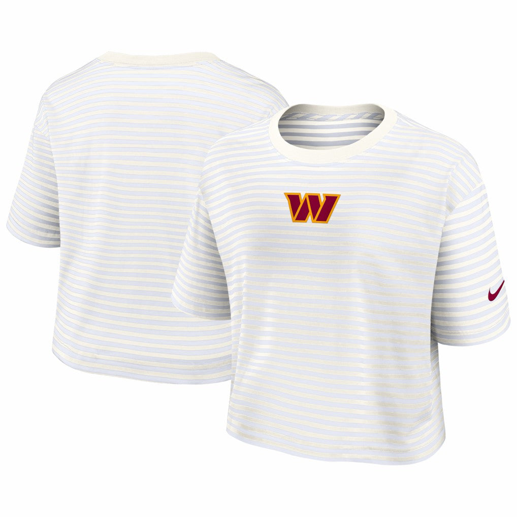 Washington Commanders Women's Striped Cropped T-Shirt Yellow/Cream | Nike for Sale